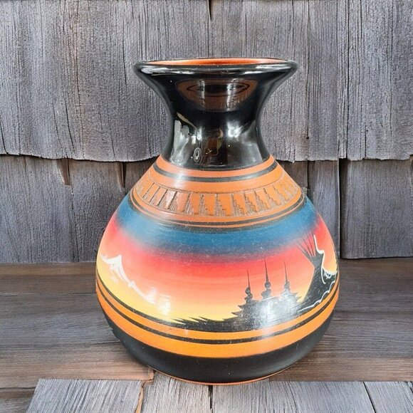 Vintage Native American Hand Made Pottery Vase Vessel Signed Dino RedWare Vase - Picture 3 of 15